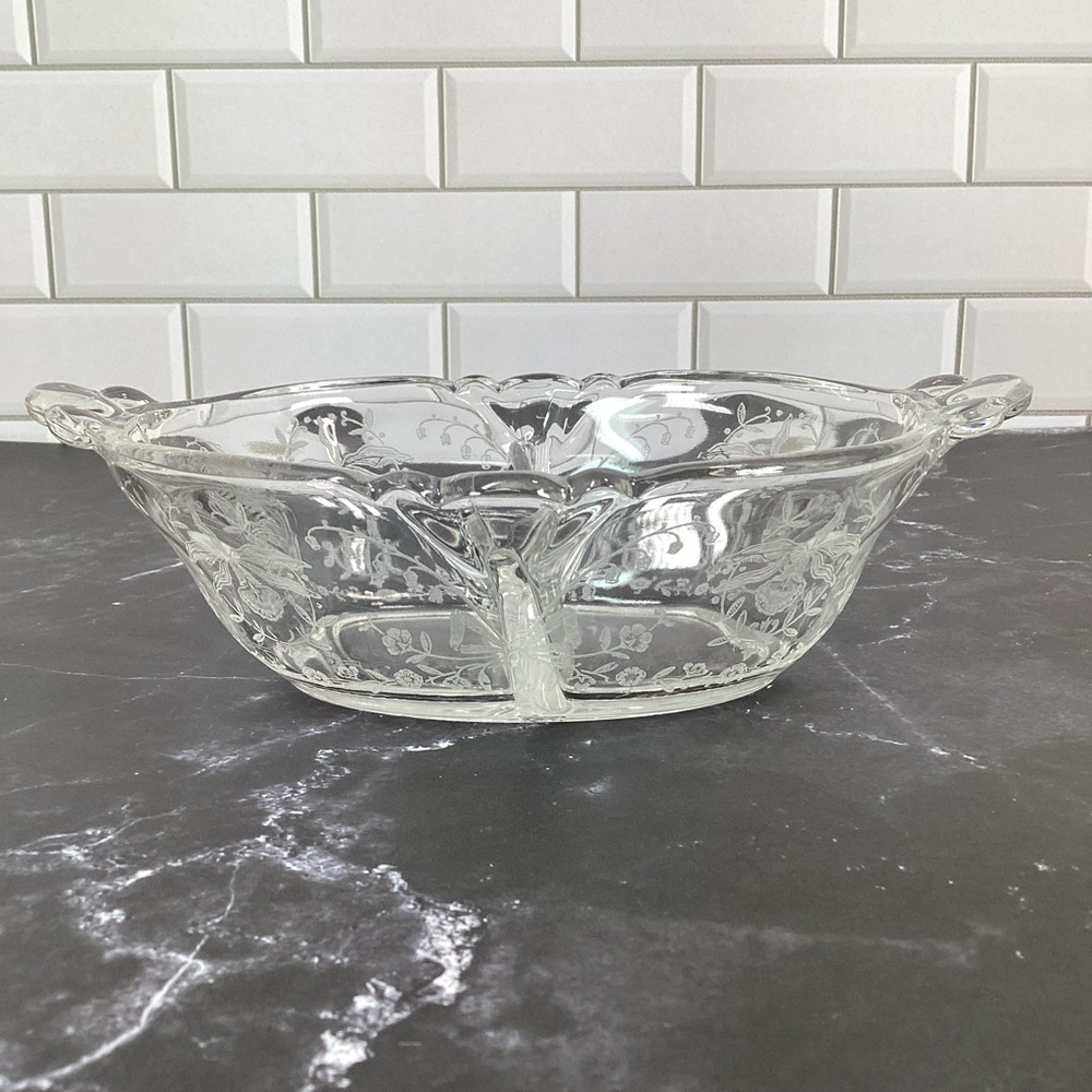 Vintage Heisey Orchid 8" Divided Oval Dressing/Nut/Candy Bowl Dish - Marked